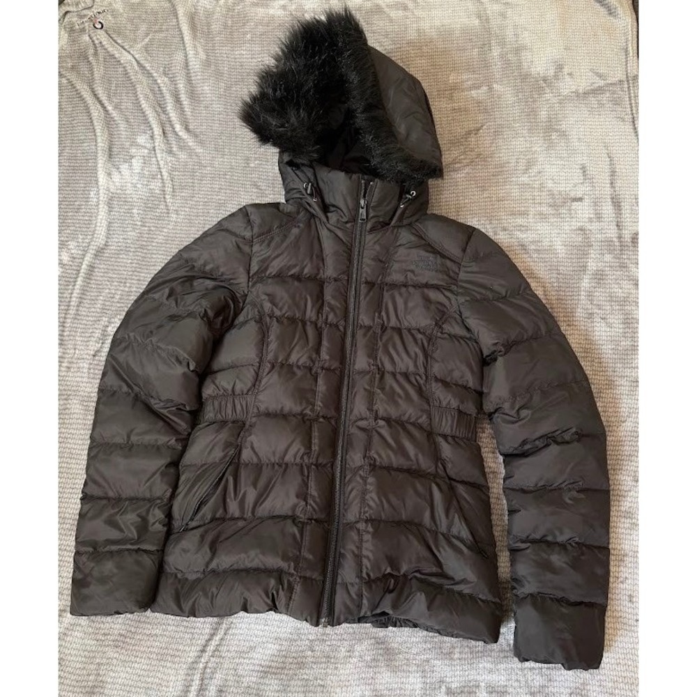The North Face Gotham Down Jacket Black Faux Fur Hood Puffer Parka Womens Small